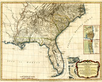 1776 map of the Southern British colonies in America